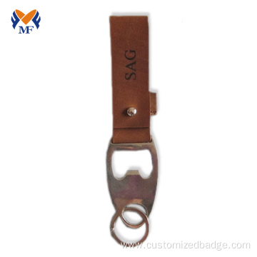 Personalized leather keychain bottle opener for mens